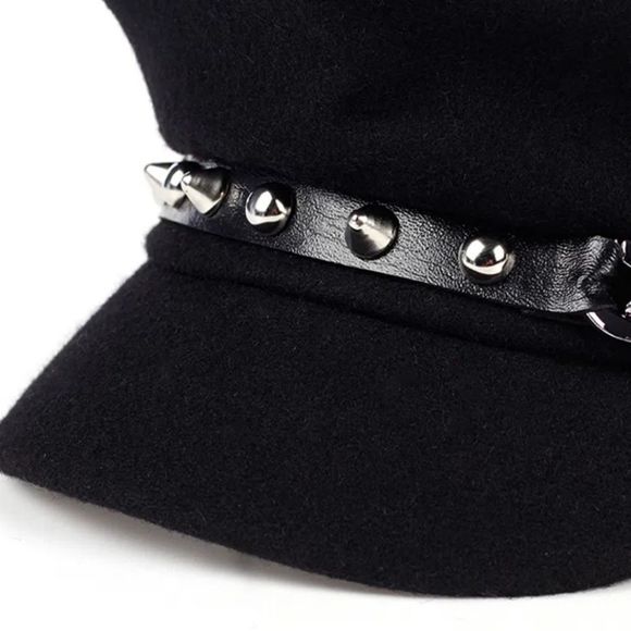 Black silver studded chain biker/military botique style hat new - Picture 4 of 8